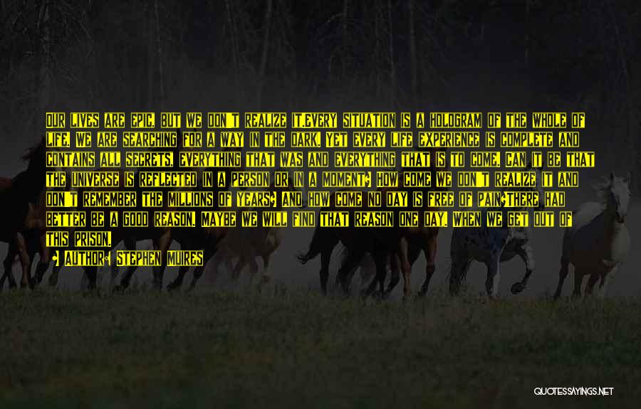 Stephen Muires Quotes: Our Lives Are Epic, But We Don't Realize It.every Situation Is A Hologram Of The Whole Of Life. We Are