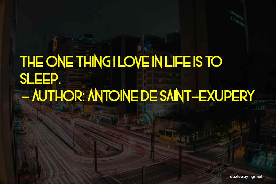 Antoine De Saint-Exupery Quotes: The One Thing I Love In Life Is To Sleep.