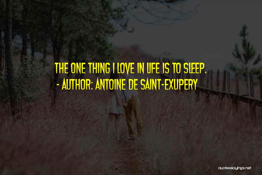 Antoine De Saint-Exupery Quotes: The One Thing I Love In Life Is To Sleep.
