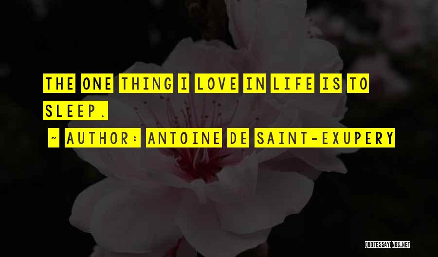 Antoine De Saint-Exupery Quotes: The One Thing I Love In Life Is To Sleep.