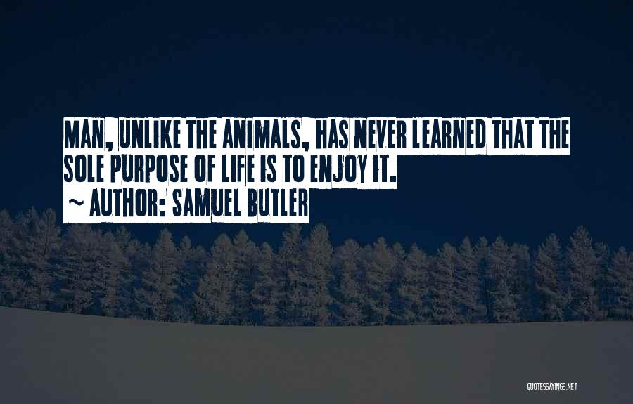 Samuel Butler Quotes: Man, Unlike The Animals, Has Never Learned That The Sole Purpose Of Life Is To Enjoy It.