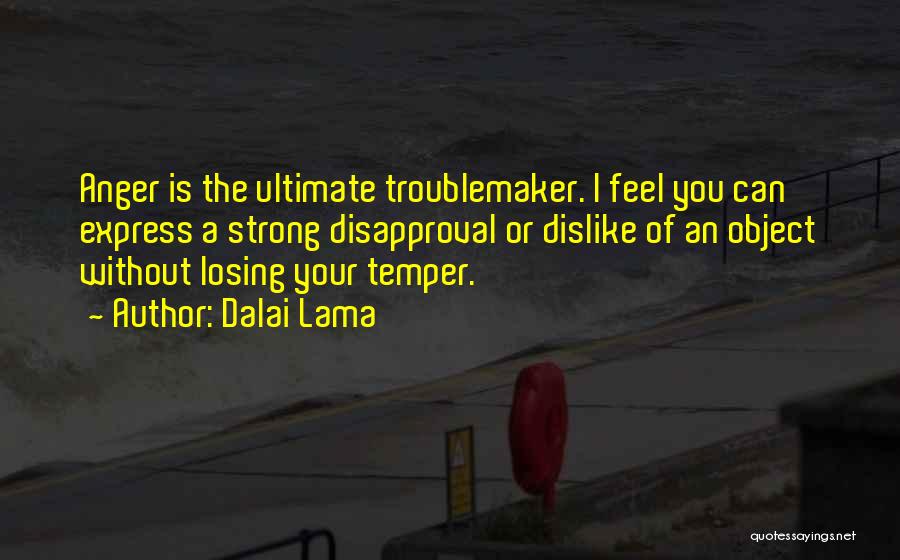 Dalai Lama Quotes: Anger Is The Ultimate Troublemaker. I Feel You Can Express A Strong Disapproval Or Dislike Of An Object Without Losing