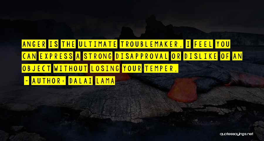 Dalai Lama Quotes: Anger Is The Ultimate Troublemaker. I Feel You Can Express A Strong Disapproval Or Dislike Of An Object Without Losing