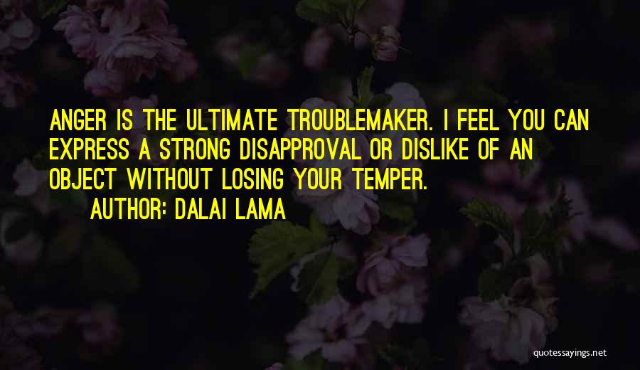 Dalai Lama Quotes: Anger Is The Ultimate Troublemaker. I Feel You Can Express A Strong Disapproval Or Dislike Of An Object Without Losing