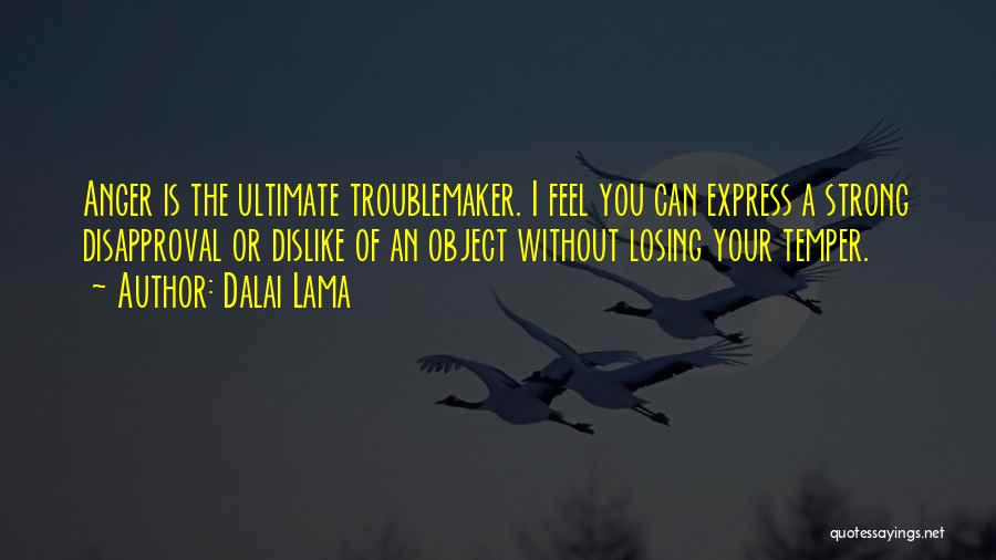 Dalai Lama Quotes: Anger Is The Ultimate Troublemaker. I Feel You Can Express A Strong Disapproval Or Dislike Of An Object Without Losing