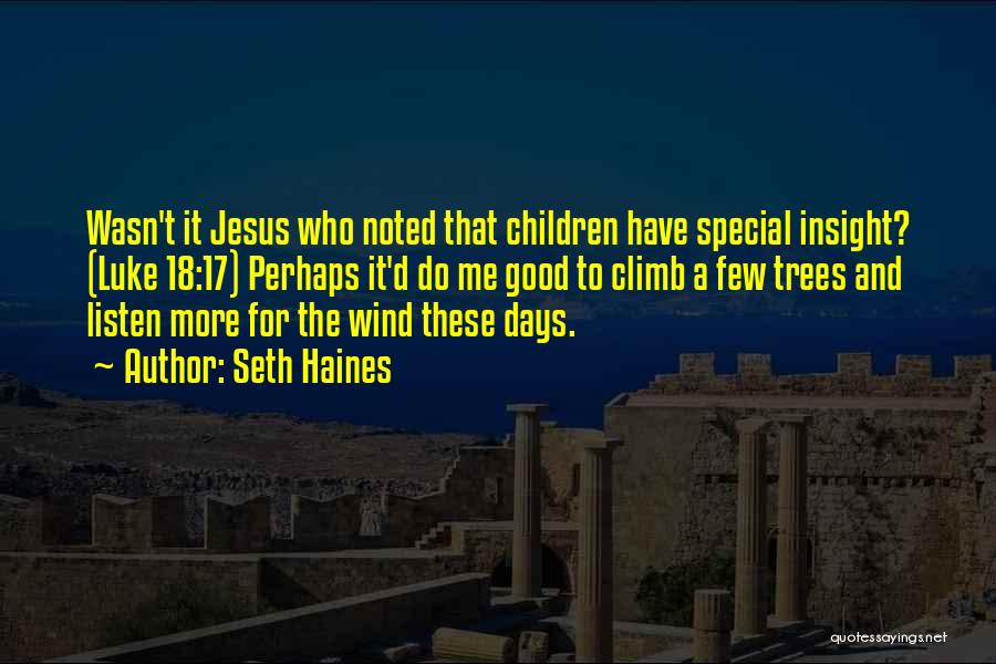 Seth Haines Quotes: Wasn't It Jesus Who Noted That Children Have Special Insight? (luke 18:17) Perhaps It'd Do Me Good To Climb A