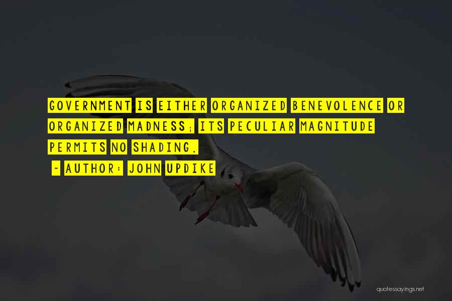 John Updike Quotes: Government Is Either Organized Benevolence Or Organized Madness; Its Peculiar Magnitude Permits No Shading.