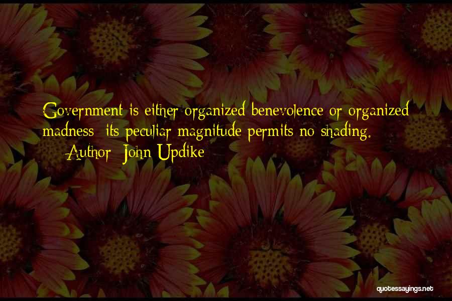 John Updike Quotes: Government Is Either Organized Benevolence Or Organized Madness; Its Peculiar Magnitude Permits No Shading.