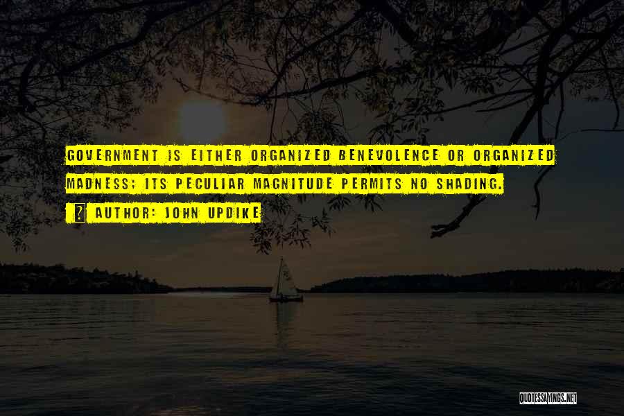 John Updike Quotes: Government Is Either Organized Benevolence Or Organized Madness; Its Peculiar Magnitude Permits No Shading.