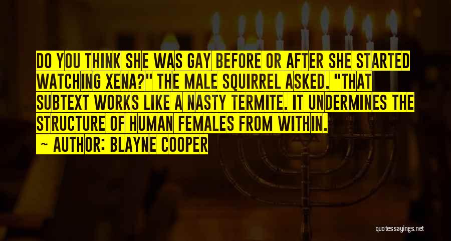 Blayne Cooper Quotes: Do You Think She Was Gay Before Or After She Started Watching Xena? The Male Squirrel Asked. That Subtext Works