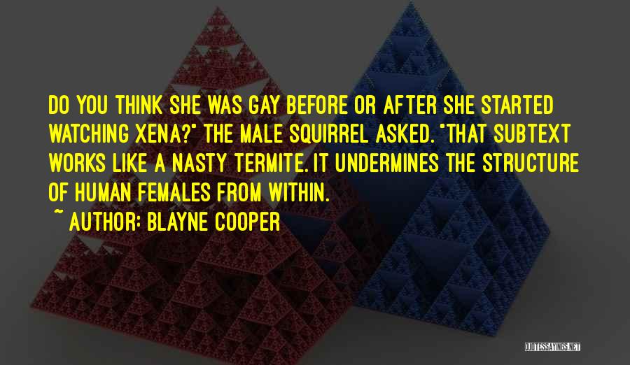 Blayne Cooper Quotes: Do You Think She Was Gay Before Or After She Started Watching Xena? The Male Squirrel Asked. That Subtext Works