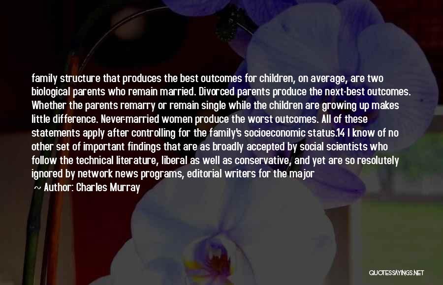 Charles Murray Quotes: Family Structure That Produces The Best Outcomes For Children, On Average, Are Two Biological Parents Who Remain Married. Divorced Parents