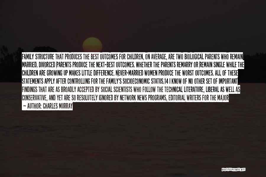 Charles Murray Quotes: Family Structure That Produces The Best Outcomes For Children, On Average, Are Two Biological Parents Who Remain Married. Divorced Parents