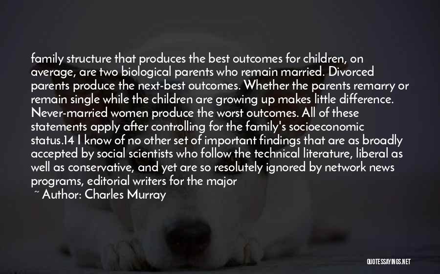 Charles Murray Quotes: Family Structure That Produces The Best Outcomes For Children, On Average, Are Two Biological Parents Who Remain Married. Divorced Parents