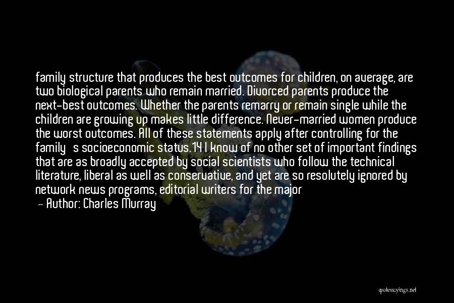 Charles Murray Quotes: Family Structure That Produces The Best Outcomes For Children, On Average, Are Two Biological Parents Who Remain Married. Divorced Parents