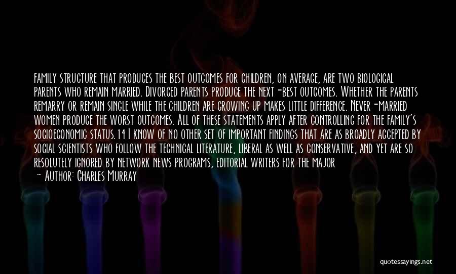 Charles Murray Quotes: Family Structure That Produces The Best Outcomes For Children, On Average, Are Two Biological Parents Who Remain Married. Divorced Parents