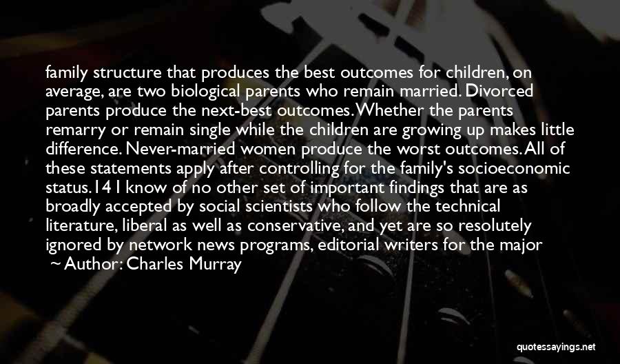 Charles Murray Quotes: Family Structure That Produces The Best Outcomes For Children, On Average, Are Two Biological Parents Who Remain Married. Divorced Parents