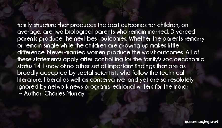 Charles Murray Quotes: Family Structure That Produces The Best Outcomes For Children, On Average, Are Two Biological Parents Who Remain Married. Divorced Parents