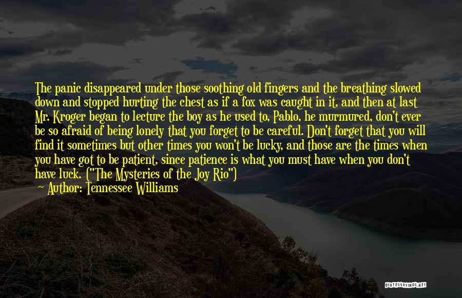 Tennessee Williams Quotes: The Panic Disappeared Under Those Soothing Old Fingers And The Breathing Slowed Down And Stopped Hurting The Chest As If