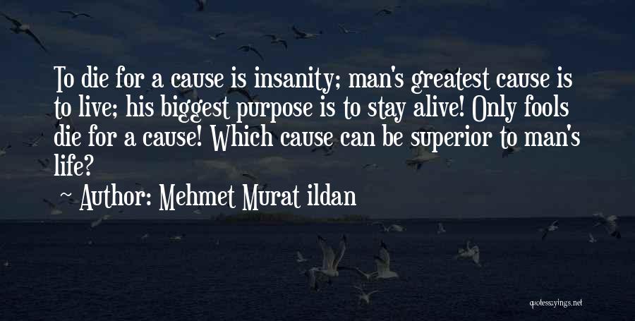 Mehmet Murat Ildan Quotes: To Die For A Cause Is Insanity; Man's Greatest Cause Is To Live; His Biggest Purpose Is To Stay Alive!
