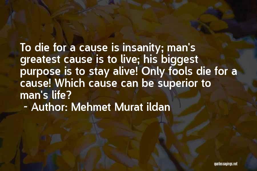 Mehmet Murat Ildan Quotes: To Die For A Cause Is Insanity; Man's Greatest Cause Is To Live; His Biggest Purpose Is To Stay Alive!