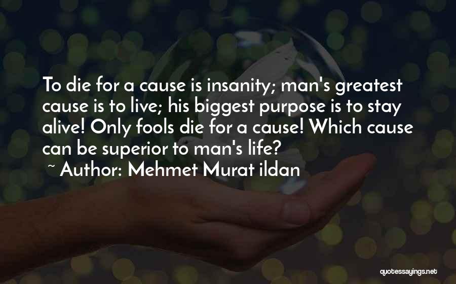 Mehmet Murat Ildan Quotes: To Die For A Cause Is Insanity; Man's Greatest Cause Is To Live; His Biggest Purpose Is To Stay Alive!