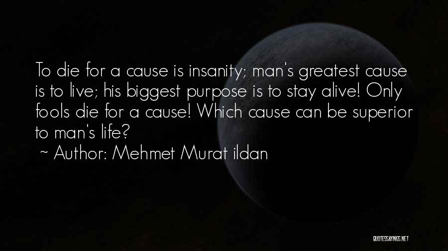 Mehmet Murat Ildan Quotes: To Die For A Cause Is Insanity; Man's Greatest Cause Is To Live; His Biggest Purpose Is To Stay Alive!