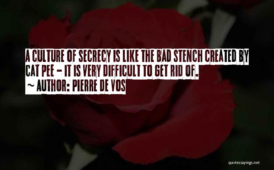 Pierre De Vos Quotes: A Culture Of Secrecy Is Like The Bad Stench Created By Cat Pee - It Is Very Difficult To Get