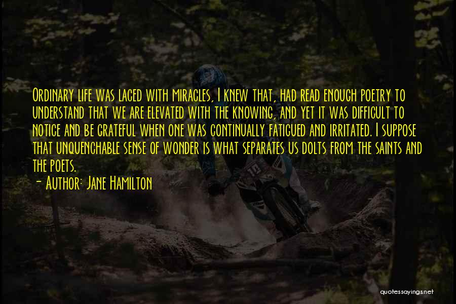 Jane Hamilton Quotes: Ordinary Life Was Laced With Miracles, I Knew That, Had Read Enough Poetry To Understand That We Are Elevated With