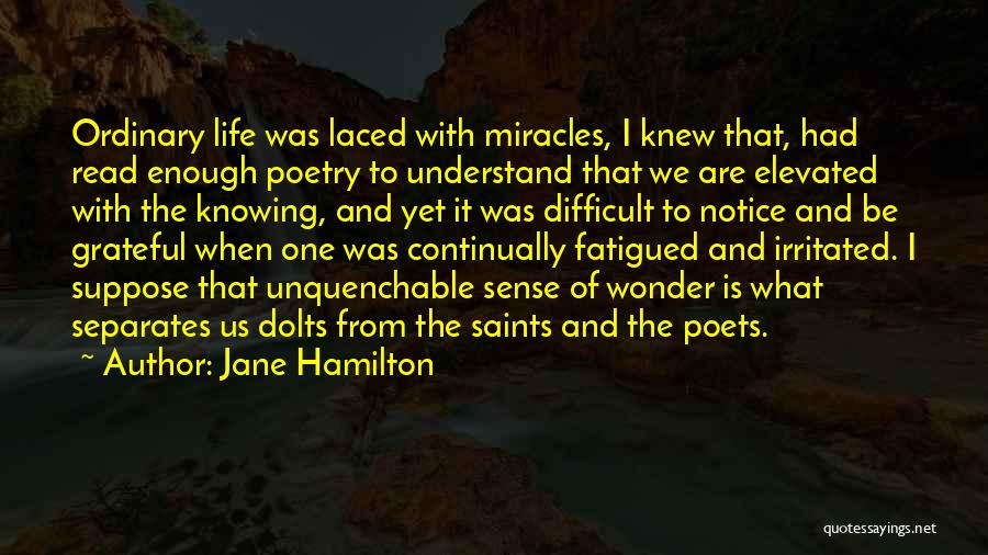 Jane Hamilton Quotes: Ordinary Life Was Laced With Miracles, I Knew That, Had Read Enough Poetry To Understand That We Are Elevated With