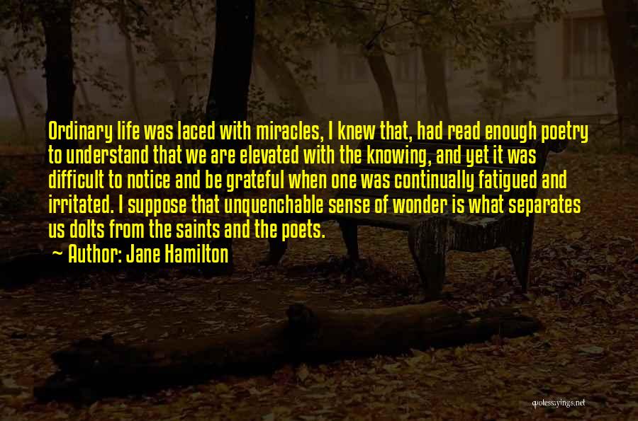 Jane Hamilton Quotes: Ordinary Life Was Laced With Miracles, I Knew That, Had Read Enough Poetry To Understand That We Are Elevated With