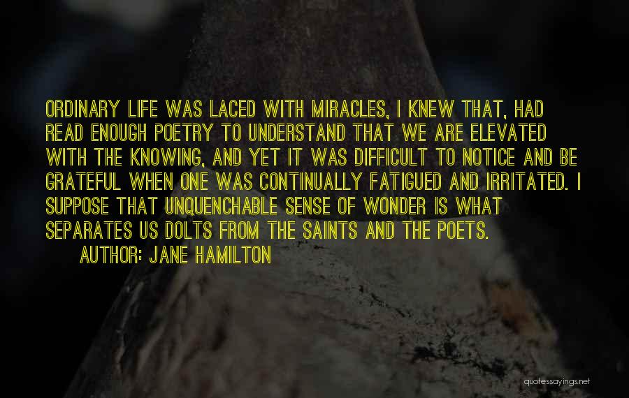 Jane Hamilton Quotes: Ordinary Life Was Laced With Miracles, I Knew That, Had Read Enough Poetry To Understand That We Are Elevated With