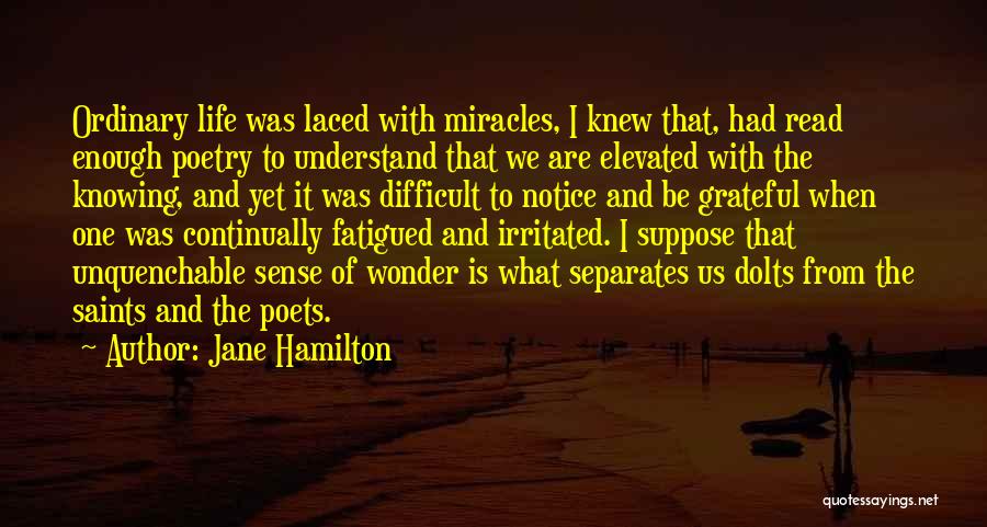 Jane Hamilton Quotes: Ordinary Life Was Laced With Miracles, I Knew That, Had Read Enough Poetry To Understand That We Are Elevated With