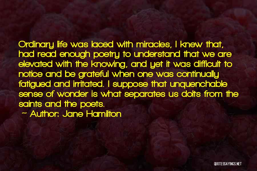 Jane Hamilton Quotes: Ordinary Life Was Laced With Miracles, I Knew That, Had Read Enough Poetry To Understand That We Are Elevated With