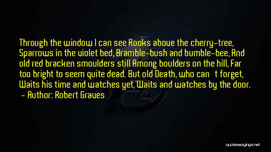 Robert Graves Quotes: Through The Window I Can See Rooks Above The Cherry-tree, Sparrows In The Violet Bed, Bramble-bush And Bumble-bee, And Old