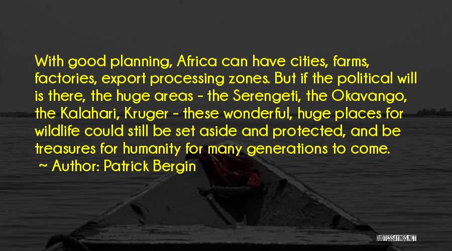 Patrick Bergin Quotes: With Good Planning, Africa Can Have Cities, Farms, Factories, Export Processing Zones. But If The Political Will Is There, The