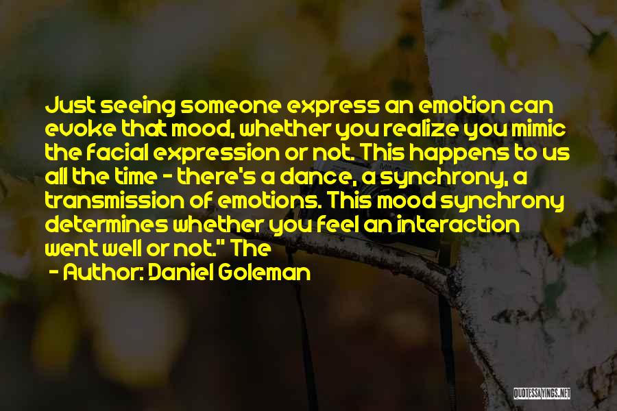 Daniel Goleman Quotes: Just Seeing Someone Express An Emotion Can Evoke That Mood, Whether You Realize You Mimic The Facial Expression Or Not.