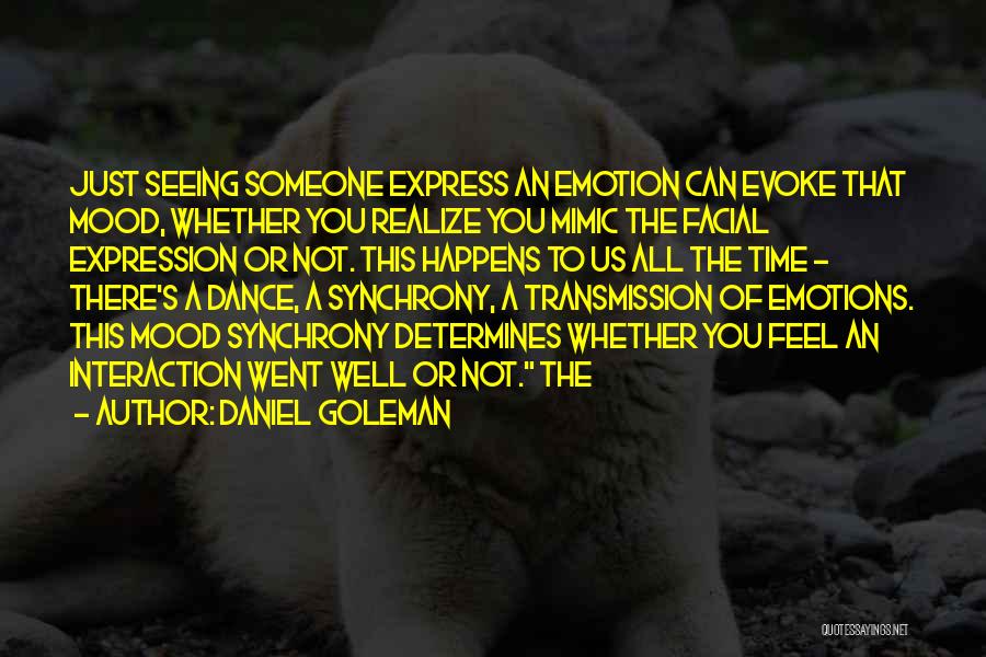 Daniel Goleman Quotes: Just Seeing Someone Express An Emotion Can Evoke That Mood, Whether You Realize You Mimic The Facial Expression Or Not.