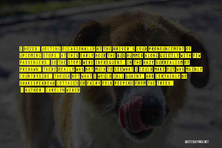 Carolyn Weber Quotes: I Dozed, Jolting Occasionally At The Driver's Loud Pronouncement Of Upcoming Stops. At This Early Hour The Bus Hummed Along