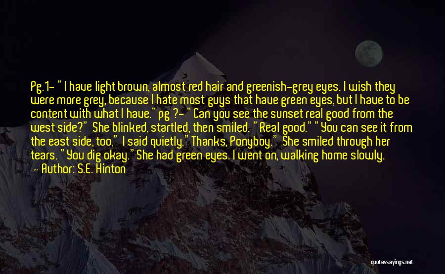 S.E. Hinton Quotes: Pg.1- I Have Light Brown, Almost Red Hair And Greenish-grey Eyes. I Wish They Were More Grey, Because I Hate