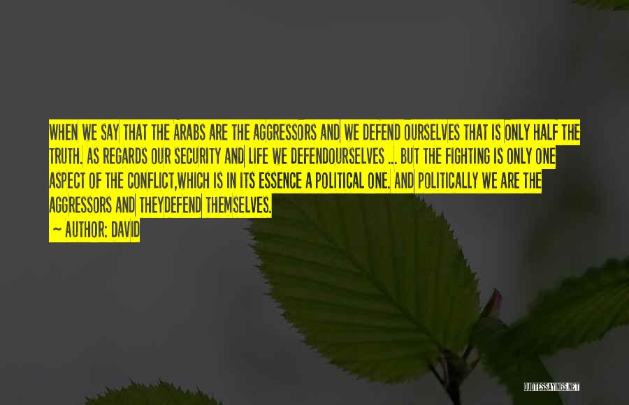 David Quotes: When We Say That The Arabs Are The Aggressors And We Defend Ourselves That Is Only Half The Truth. As