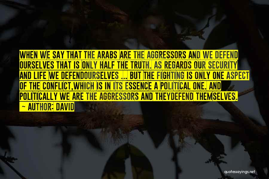 David Quotes: When We Say That The Arabs Are The Aggressors And We Defend Ourselves That Is Only Half The Truth. As