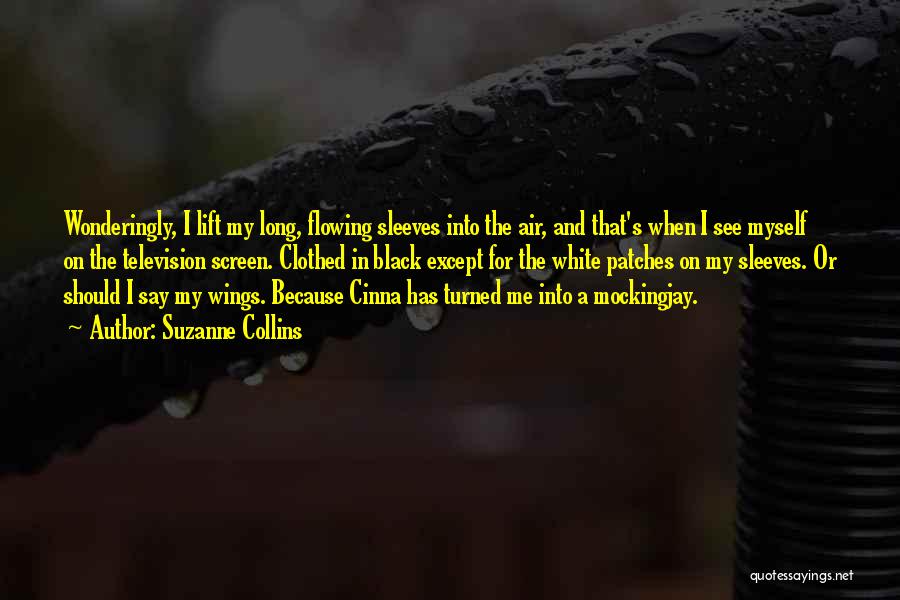 Suzanne Collins Quotes: Wonderingly, I Lift My Long, Flowing Sleeves Into The Air, And That's When I See Myself On The Television Screen.