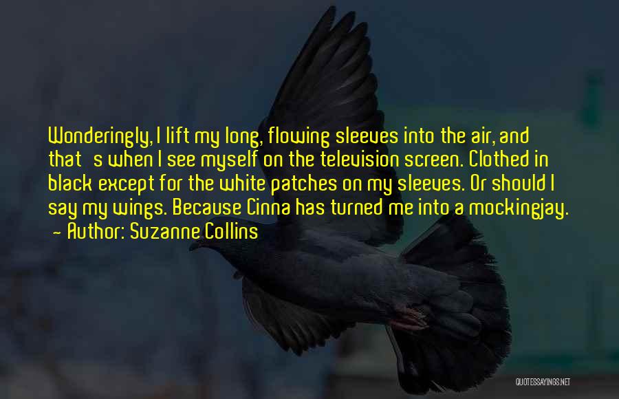 Suzanne Collins Quotes: Wonderingly, I Lift My Long, Flowing Sleeves Into The Air, And That's When I See Myself On The Television Screen.