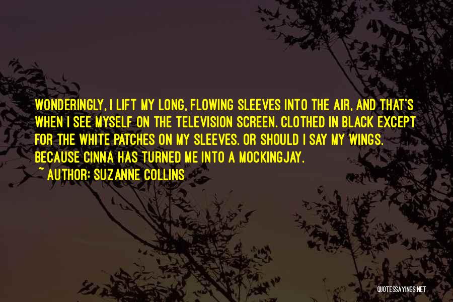 Suzanne Collins Quotes: Wonderingly, I Lift My Long, Flowing Sleeves Into The Air, And That's When I See Myself On The Television Screen.