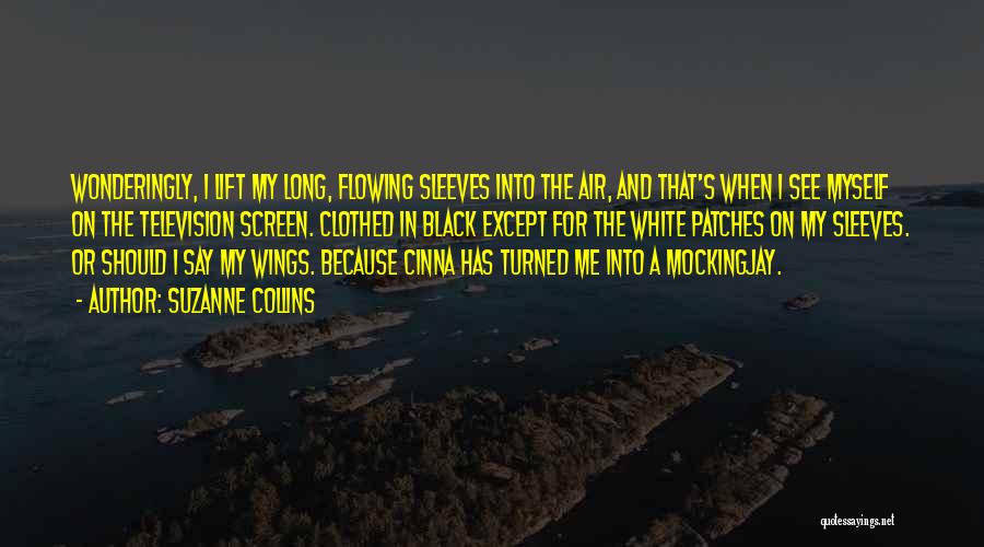 Suzanne Collins Quotes: Wonderingly, I Lift My Long, Flowing Sleeves Into The Air, And That's When I See Myself On The Television Screen.