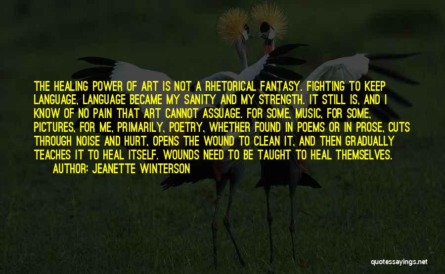 Jeanette Winterson Quotes: The Healing Power Of Art Is Not A Rhetorical Fantasy. Fighting To Keep Language, Language Became My Sanity And My