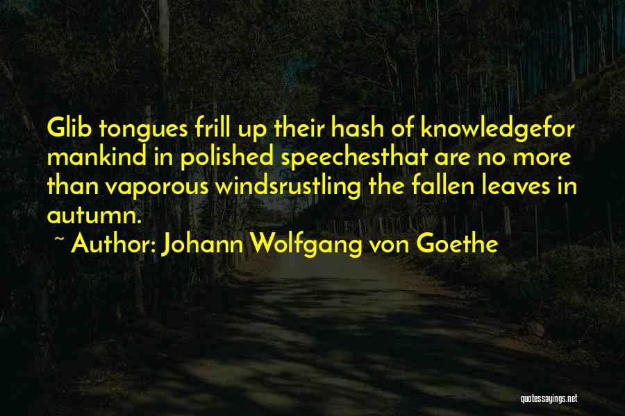 Johann Wolfgang Von Goethe Quotes: Glib Tongues Frill Up Their Hash Of Knowledgefor Mankind In Polished Speechesthat Are No More Than Vaporous Windsrustling The Fallen