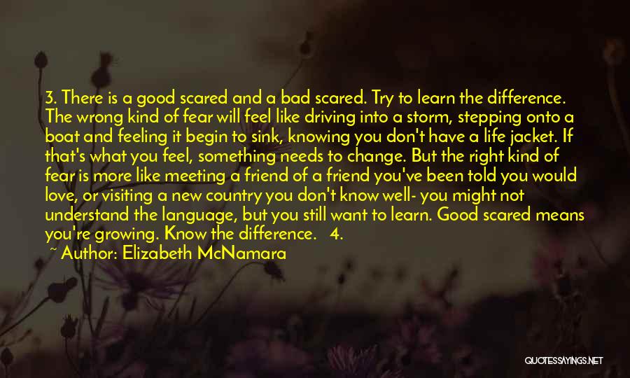 Elizabeth McNamara Quotes: 3. There Is A Good Scared And A Bad Scared. Try To Learn The Difference. The Wrong Kind Of Fear