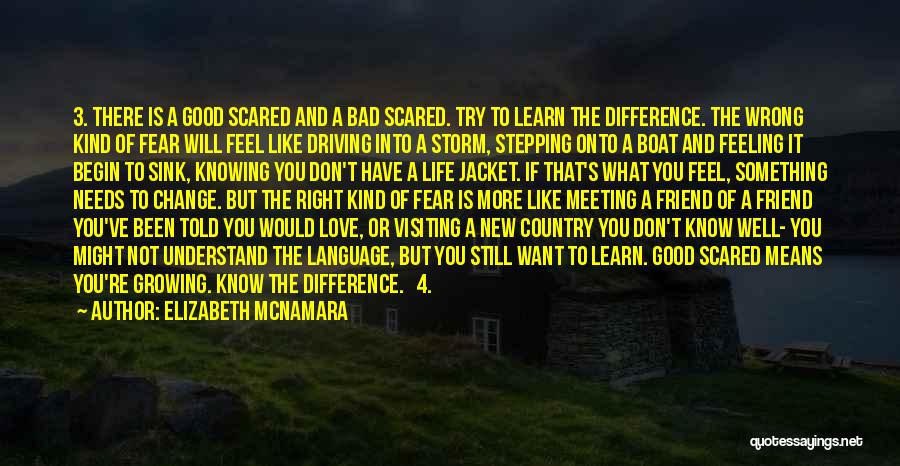 Elizabeth McNamara Quotes: 3. There Is A Good Scared And A Bad Scared. Try To Learn The Difference. The Wrong Kind Of Fear